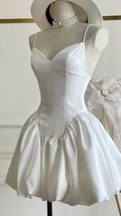 Short Satin A-Line Party Dress with Built-in Bra Spaghetti Straps