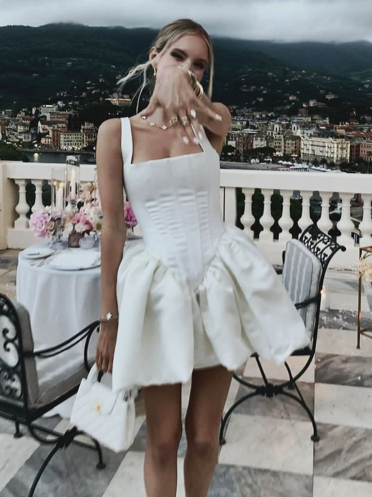 Satin A-Line Short White Party Dress with Built-In Bra Satin A-Line Short White Party Dress with Built-In Bra