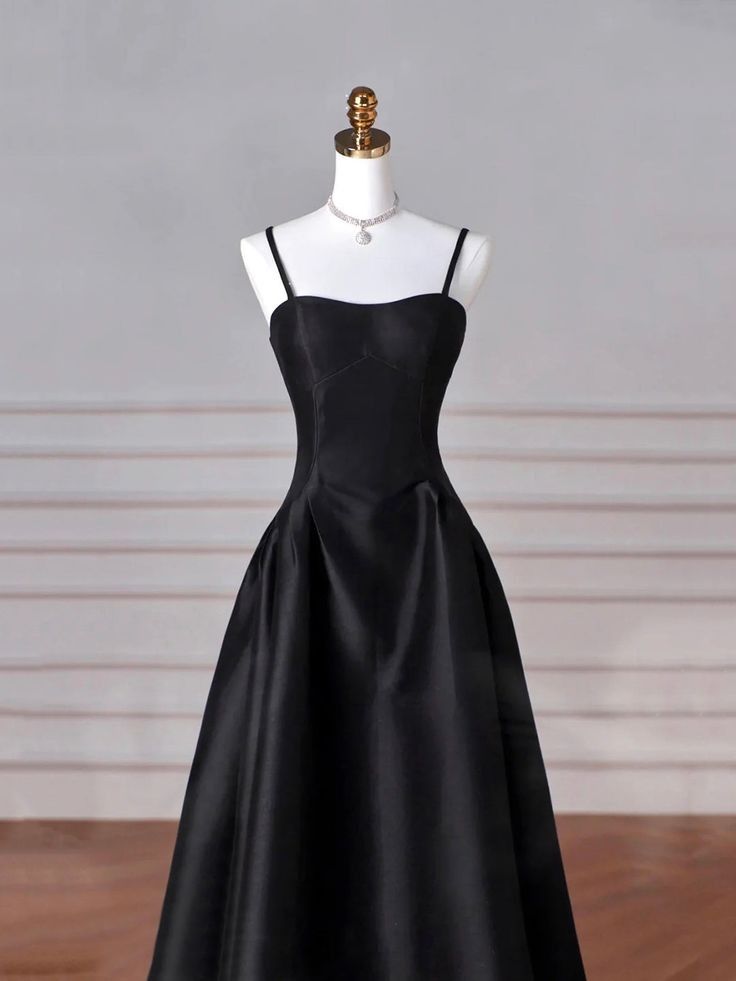 Elegant Black A-Line Satin Long Prom Dress With Lace-Up Back Elegant Black A-Line Satin Long Prom Dress With Lace-Up Back