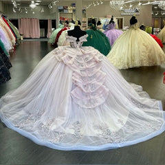Quinceanera Lace Applique Sequin Beading Tulle Ball Gown Dress