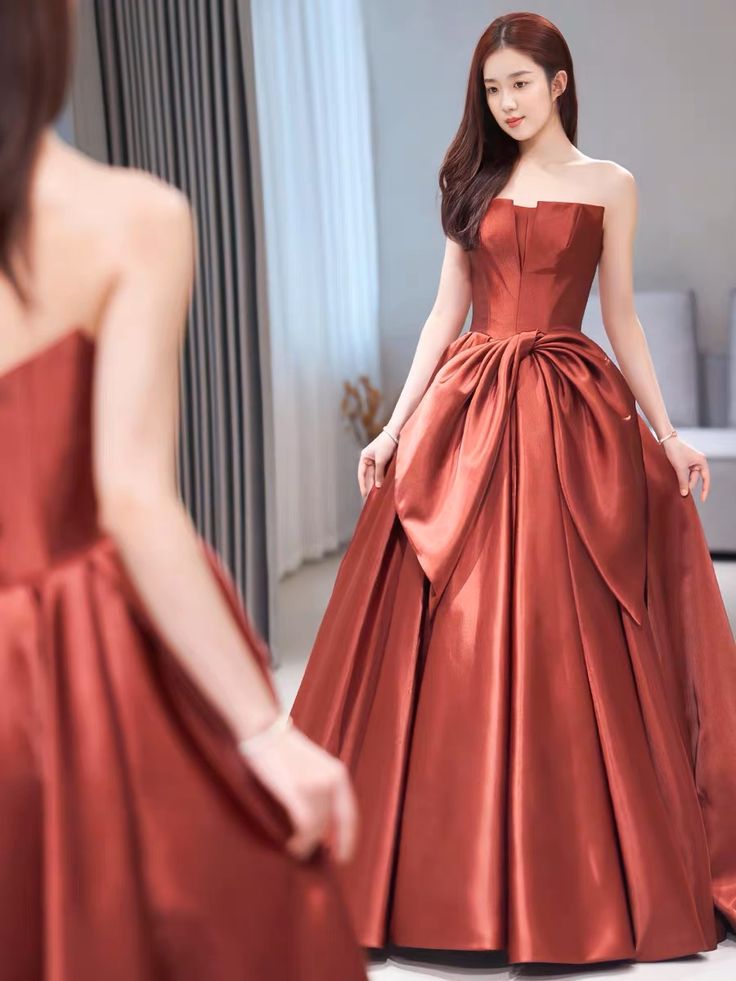 Satin Strapless Lace-Up Evening Prom Dress with Built-In Bra Satin Strapless Lace-Up Evening Prom Dress with Built-In Bra