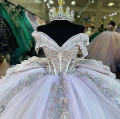 Quinceanera Lace Applique Sequin Beading Tulle Ball Gown Dress