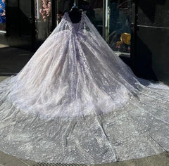 Light Purple Quinceanera Ball Gown with Cape Butterfly Applique