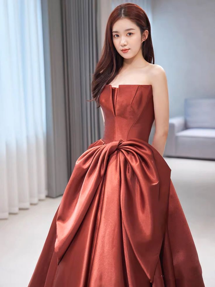 Satin Strapless Lace-Up Evening Prom Dress with Built-In Bra
