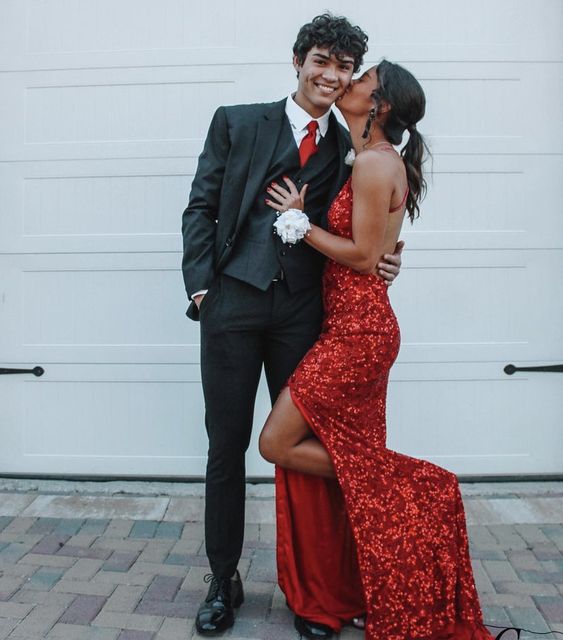 Red Sequin Long Evening Gown Prom Dress Sleeveless Zippered