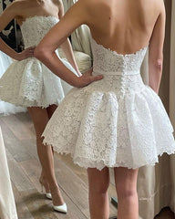 Elegant Lace Wedding Dress for Women Pleated White