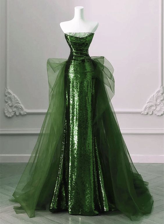 A-Line Sequin Tulle Long Formal Prom Evening Gown Sleeveless