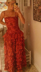 Spaghetti Straps Floor Length Prom Dress New Tiered Evening Gown