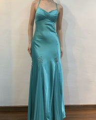 Satin Sleeveless Floor-Length Evening Gown with Built-In Bra