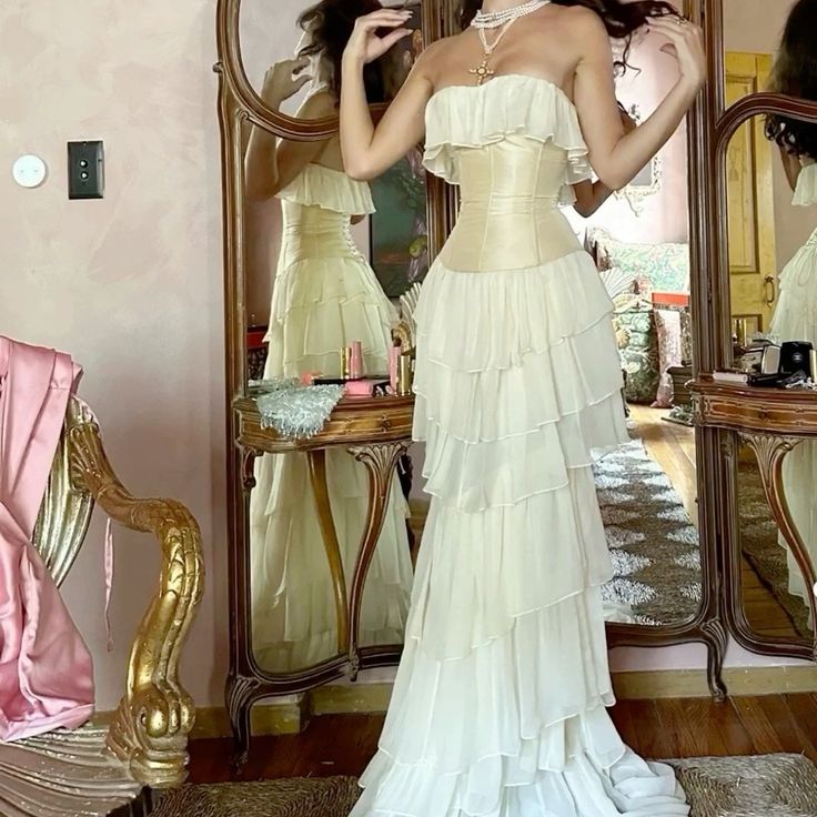 Modest Strapless Chiffon Long Prom Dress For Women Evening Wear