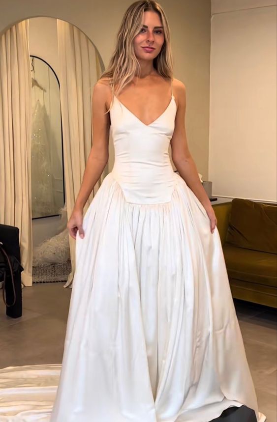 Satin A-Line V-Neck Wedding Dress Sleeveless Lace-Up Back