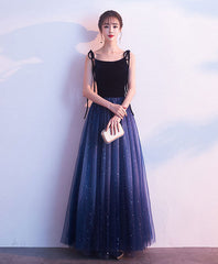 Stunning Simple Elegant Blue Tulle Long Prom Evening Dress Gown