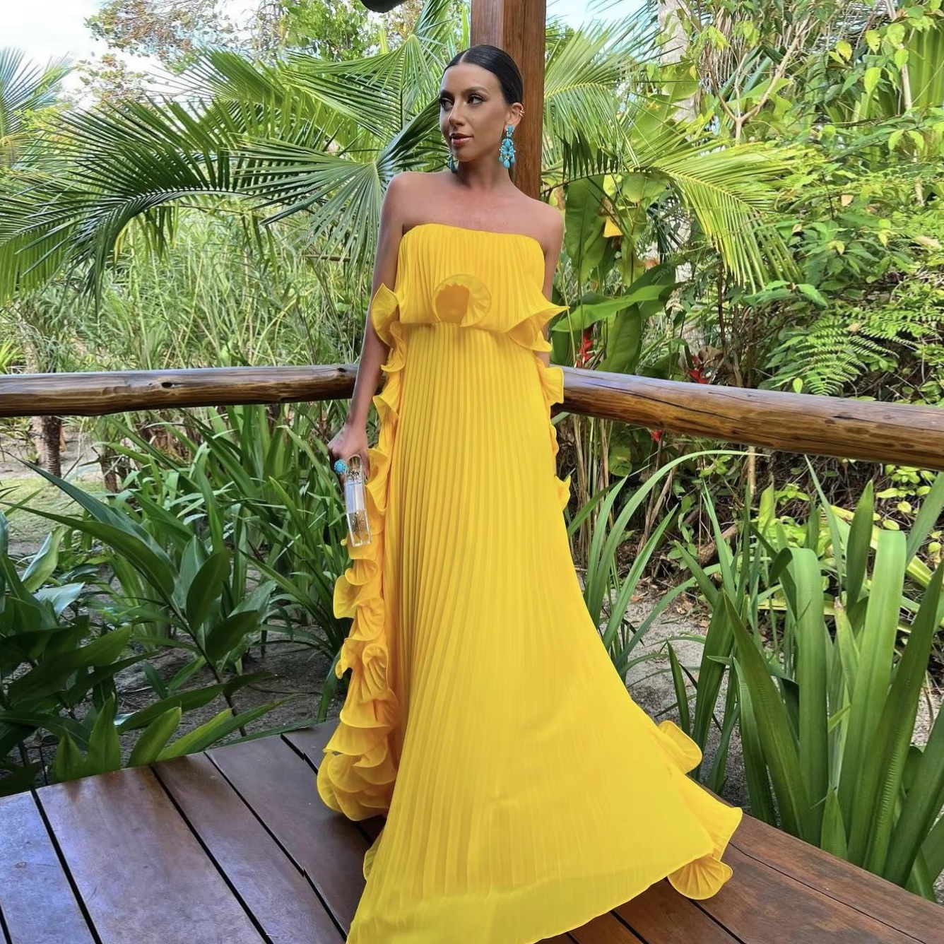 Elegant Yellow Pleated Prom Dresses Long Evening Gowns Formal Party Wear