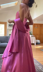 Gorgeous Pink A Line Beaded Prom Dress Long Evening Gowns