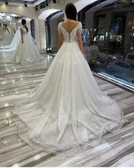 Sweetheart Backless A-Line Wedding Dress with Lace Sequins and Train