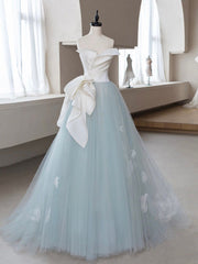 Enchanting A-Line Blue Tulle Gown with Lace Applique for Prom and Formal Events