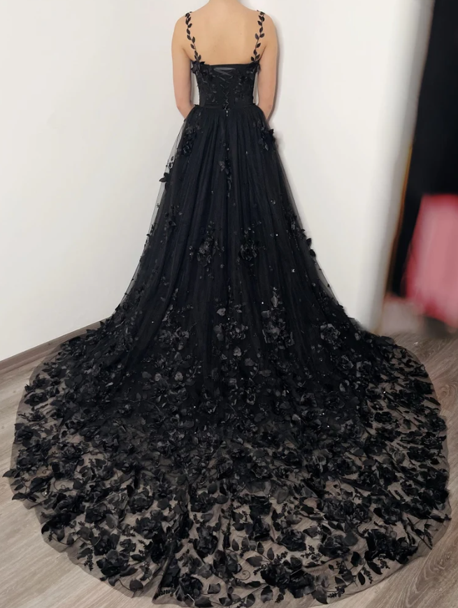 3D Floral Lace Corset Wedding Dress Alternative Bride Fantasy Gown
