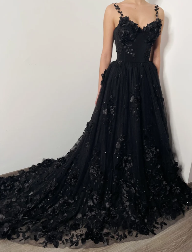 3D Floral Lace Corset Wedding Dress Alternative Bride Fantasy Gown