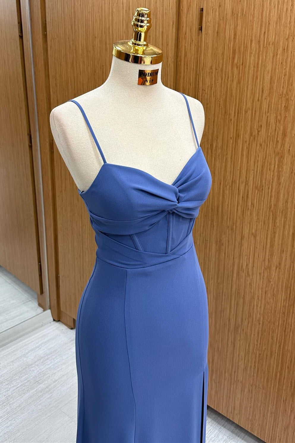 Navy Twist-Front Long Evening Dress with Side Slit Navy Twist-Front Long Evening Dress with Side Slit
