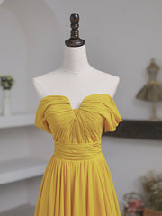 Elegant Yellow Off-Shoulder Chiffon Floor-Length A-Line Prom Dress with Lace-Up Back