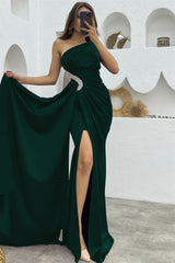 Dark Purple Sequin One Shoulder Mermaid Evening Dress with Split Ruffles