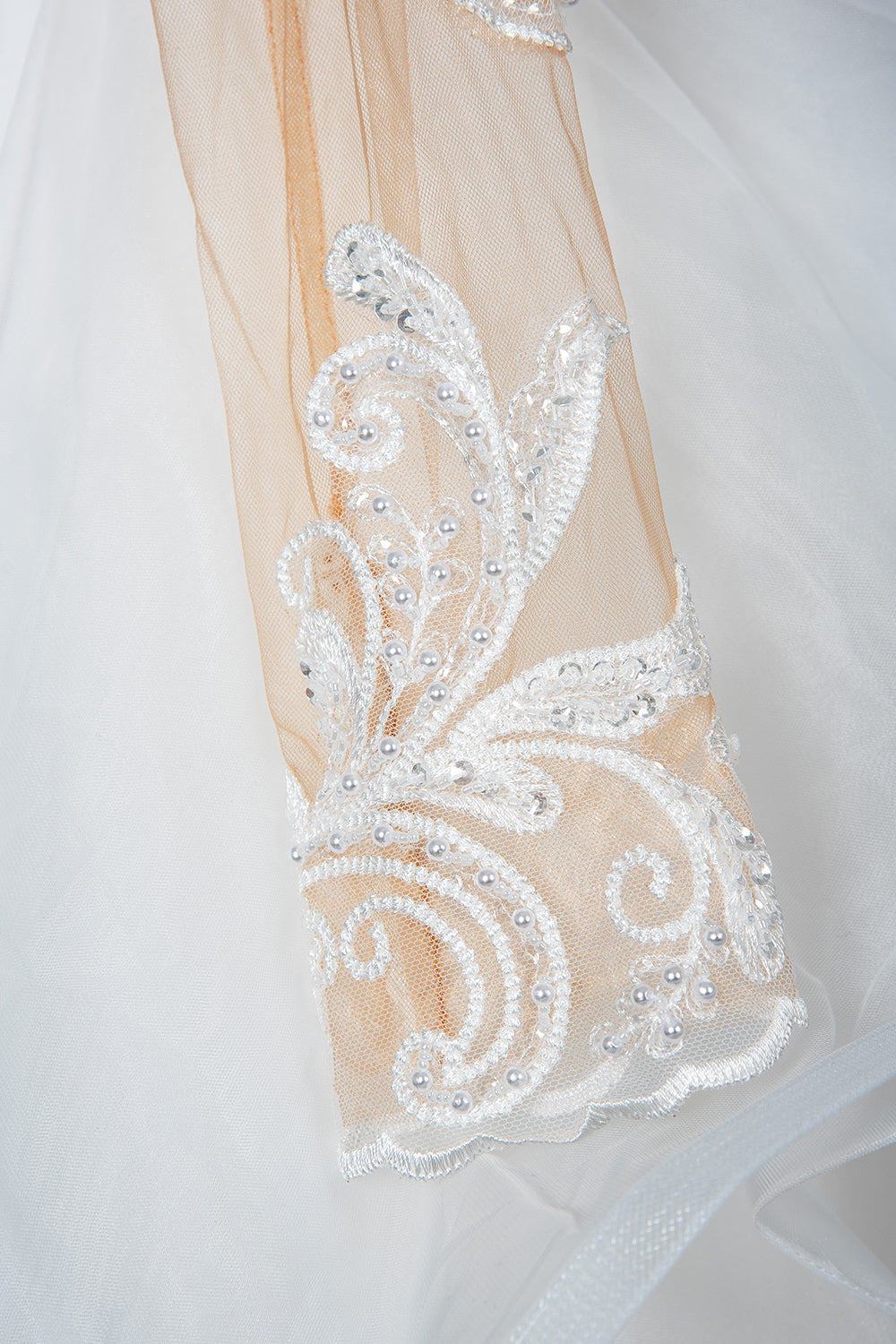 A-Line V-Neck Hi-Lo Wedding Dress with Ruffles, Tulle and Appliques