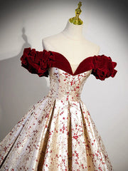 A-Line Off Shoulder Satin Velvet Long Prom Dress Champagne