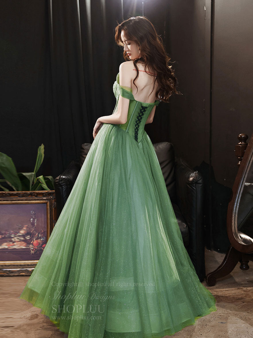Green Sweetheart Neck Tulle Long Prom Dress Green Sweetheart Neck Tulle Long Prom Dress