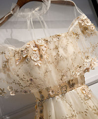 Champagne Tulle Lace Long Prom Dress Formal Gown for Women