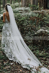 Charming Spaghetti Strap Backless A-Line Wedding Dress with Lace, Elegant Bridal Gown