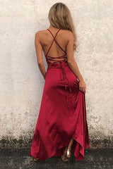Elegant Burgundy Halter Prom Dress with Slit, Perfect for Special Occasions