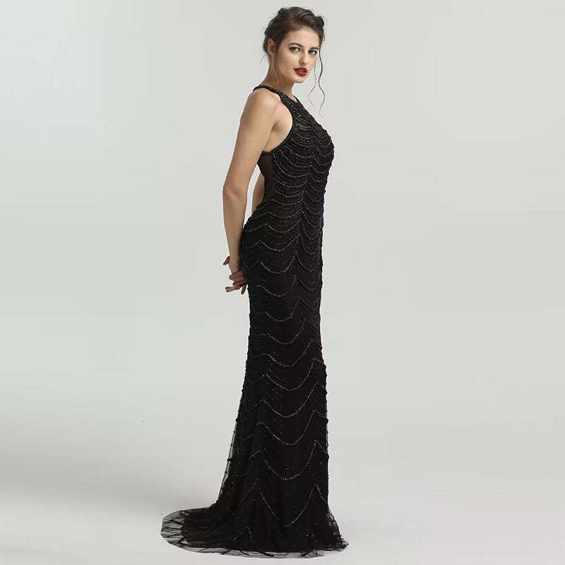 Sleeveless Black Sequin Mermaid Prom Dress for Women Formal Events