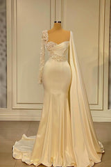 Elegant Long Mermaid Evening Dress with 3D Floral Ruched Satin, Perfect Prom Gown