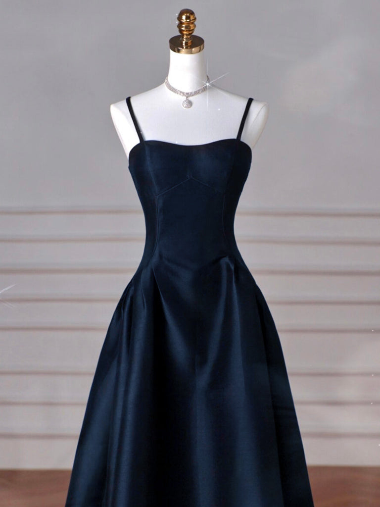 Dark Blue Satin A-Line Long Prom Formal Dress Dark Blue Satin A-Line Long Prom Formal Dress