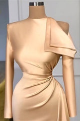Champagne Long Sleeve Mermaid Prom Dress - Elegant & Chic
