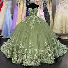 Quinceanera Ball Gown Sweet 16 Dress Lace Flowers  Gown
