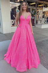 Rose Red Prom Dress Spaghetti Strap with Elegant Ball Gown