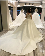 Elegant Long Sleeve Princess Sweetheart Satin Wedding Dress with Appliques OD1311