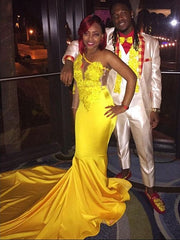 Radiant Yellow One-Shoulder Mermaid Prom Dress with Delicate Appliques