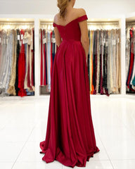 Off-The-Shoulder Burgundy Prom Dress with Slit Elegant Formal Evening Gown