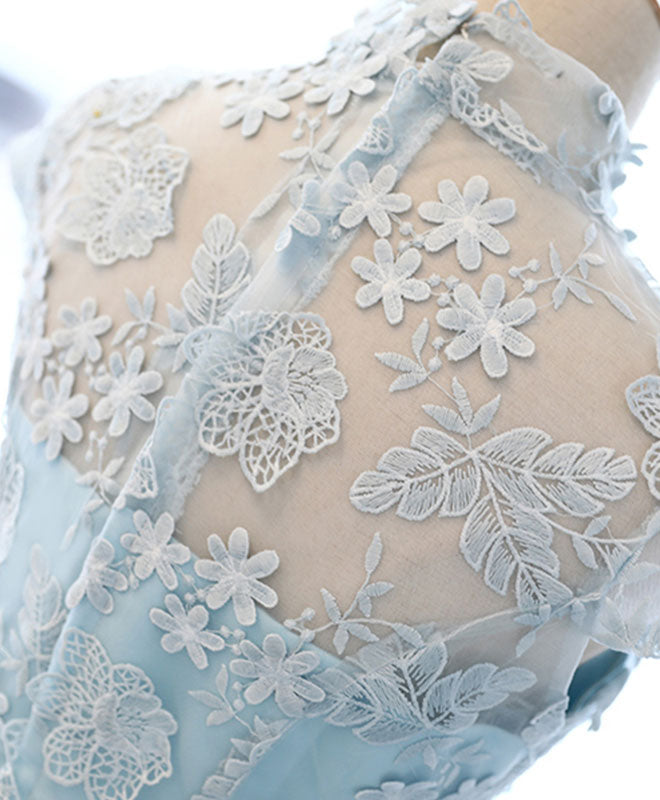 Light Blue Short Prom Dress with Beautiful Applique Details Light Blue Short Prom Dress with Beautiful Applique Details