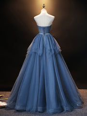 Elegant Blue Sweetheart Neck Tulle Long Prom Evening Dress Floor-Length Glamorous