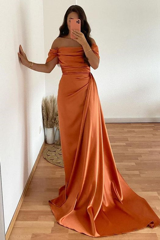 Elegant Mermaid Strapless Off-the-Shoulder Ruffled Prom Dress Long Train Gown