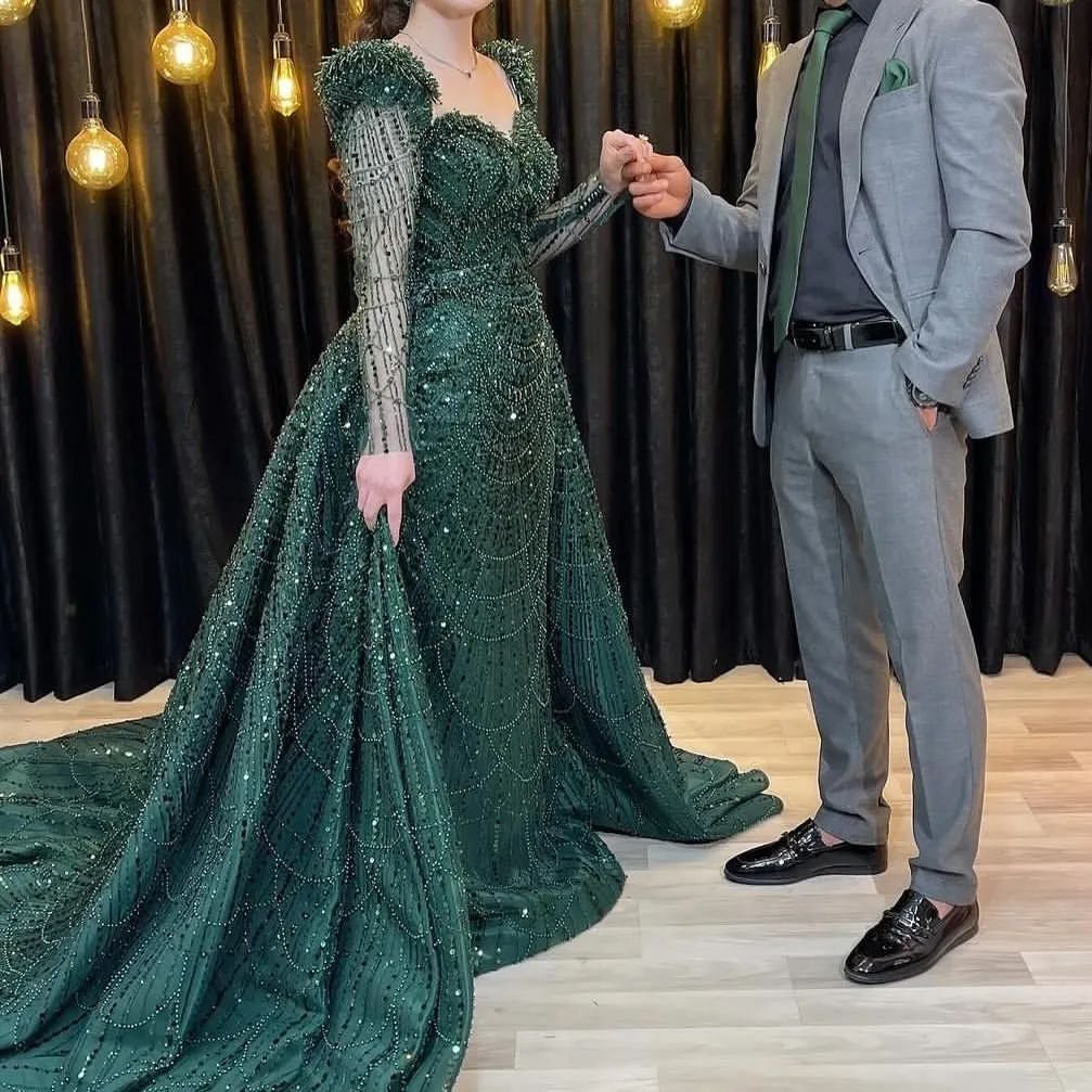 Elegant Green Mermaid Long Sleeve Prom Dress for Women
