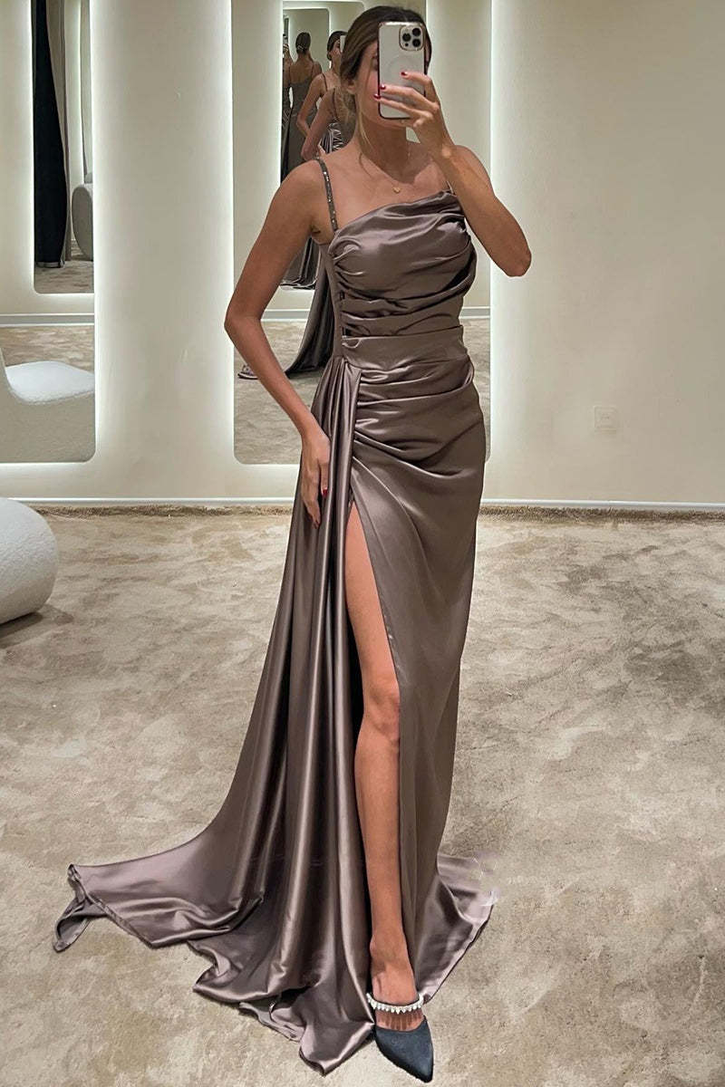 Royal Blue Mermaid Prom Dress with Slimming Pleated Split Design