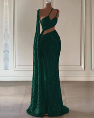 Burgundy Sequin Mermaid Prom Dress with Ruffle Slit Elegant Gown