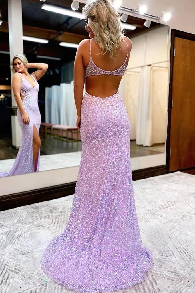 Teens Lavender Sequin Dress Cute Mermaid V Neck Lavender Sequins Prom Dresses With Slit AB123105 Anniebride Teens Lavender Sequin Dress Cute Mermaid V Neck Lavender Sequins Prom Dresses With Slit AB123105 Anniebride