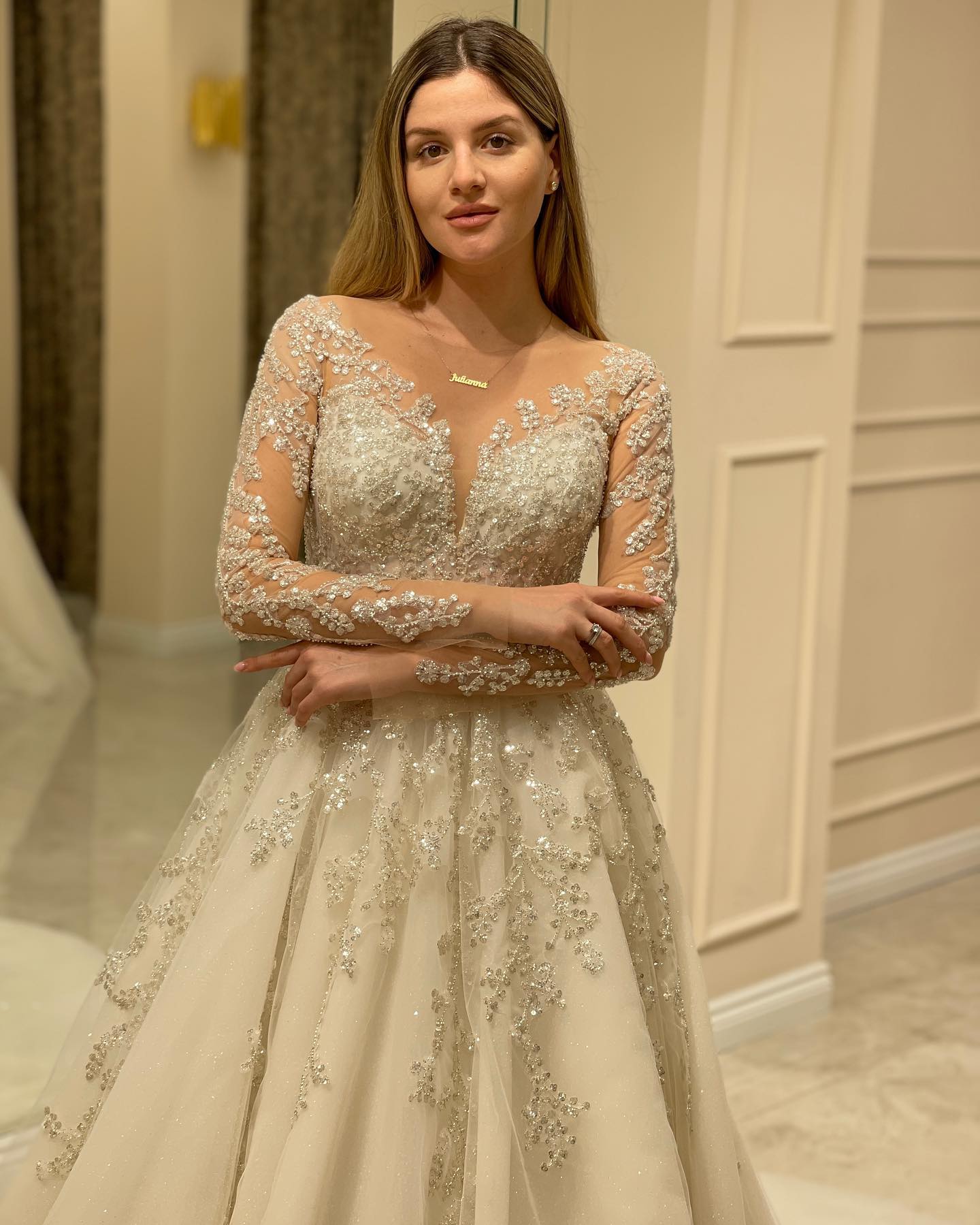 Elegant A-Line Wedding Dress with Lace Appliques and Sleeves Long Train