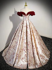 A-Line Off Shoulder Satin Velvet Long Prom Dress Champagne