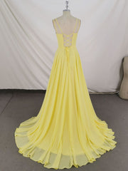Elegant Flowy Yellow Chiffon Long Prom Dress for Special Occasions and Evenings